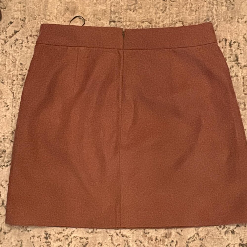 J. Crew Cognac Brown Faux Leather Mini Skirt - Size 12 - Picture 3 of 5